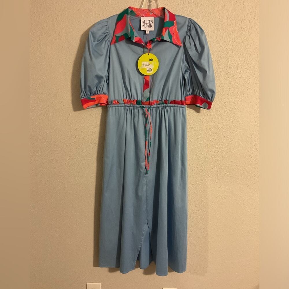 NWT Alden Adair Taylor Dress Roller Skate Puff Sleeve Midi Dress Blue Size Small - Picture 6 of 14